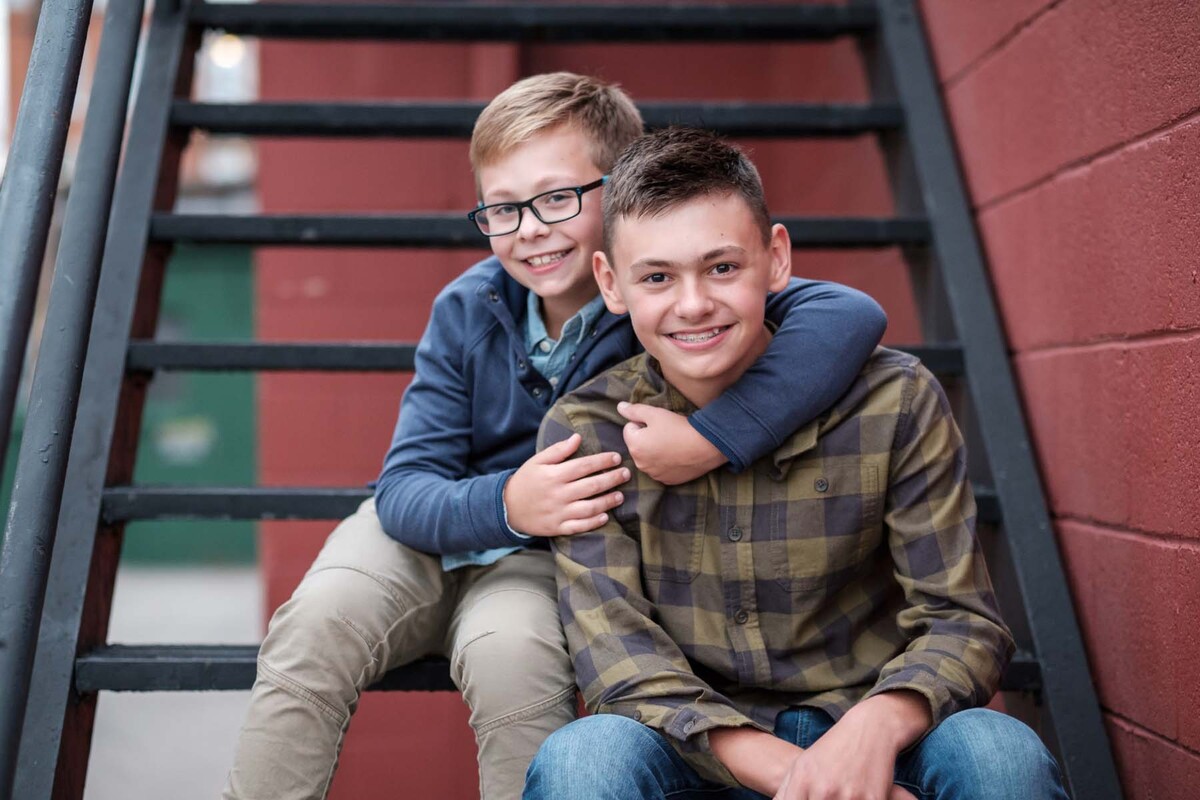 Jackson and Mason hugging